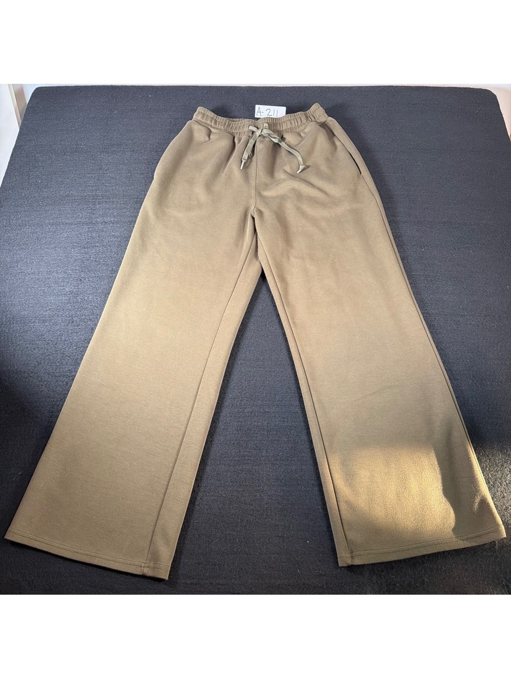 Women’s Army Green Wide Leg Pull On Pants Drawstring Elastic Waist Pockets